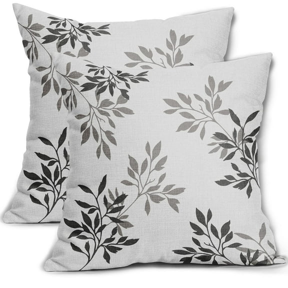 ABSOP Black Grey Leaf Throw Pillow Covers 18x18 Inch Set of 2 Branch Decorative Pillowcase Square Cushion for Home Couch Sofa Patio Bedroom