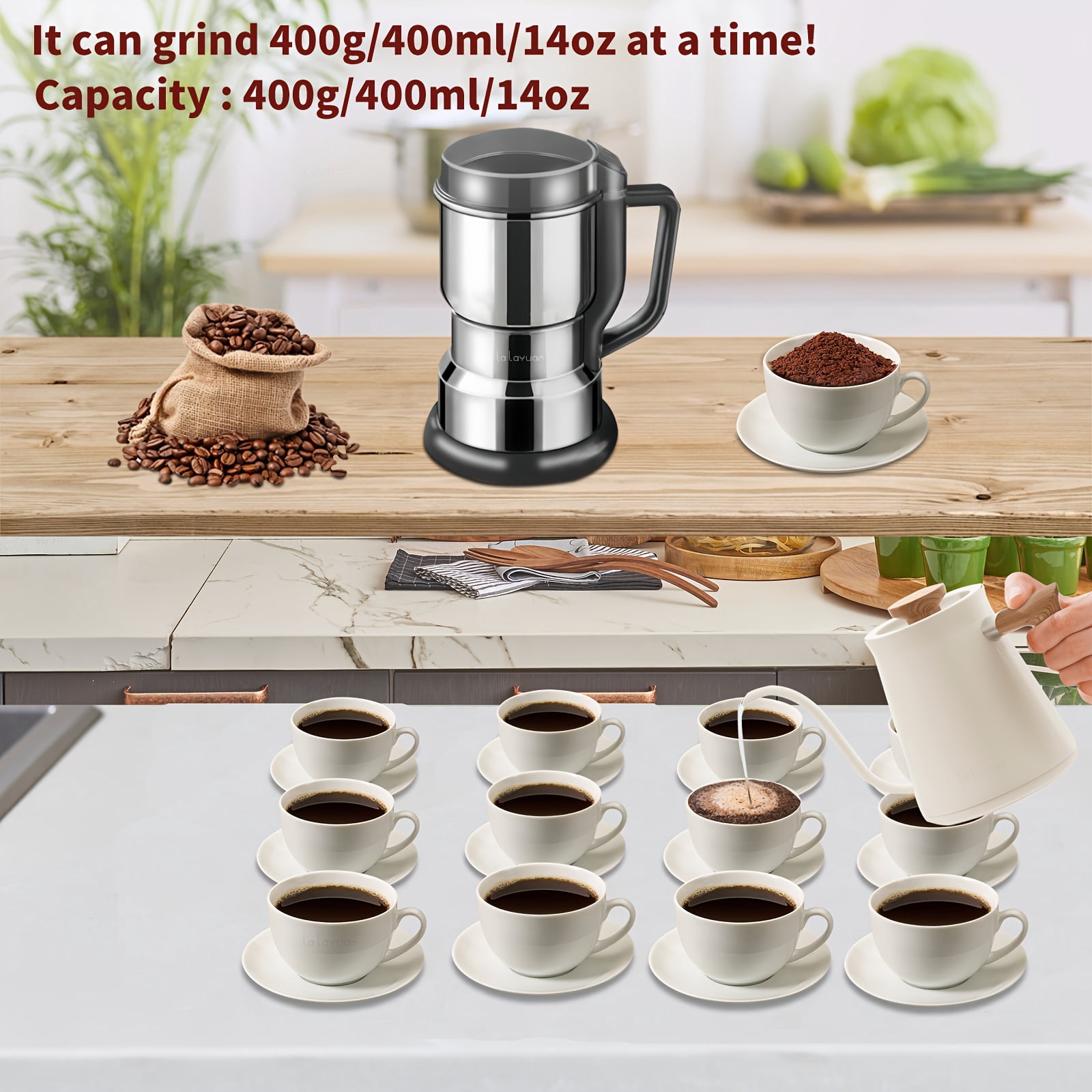 1pc Electric Coffee Grinder with 300W Motor & 4-Blade System – Fast Grinding in 10s, Stainless Steel Coffee Bean Mill for Beans, Spices, Wet & Dry Food Processor with One-Touch Operation