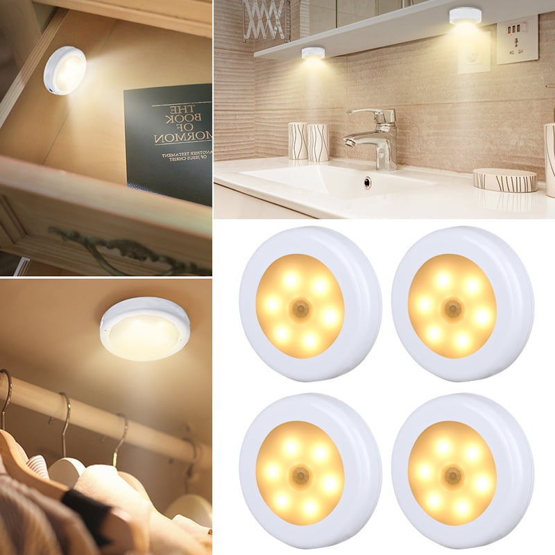 6PC Wireless LED Puck Night Lights Motion Sensor Kitchen Under Closet Lights USA
