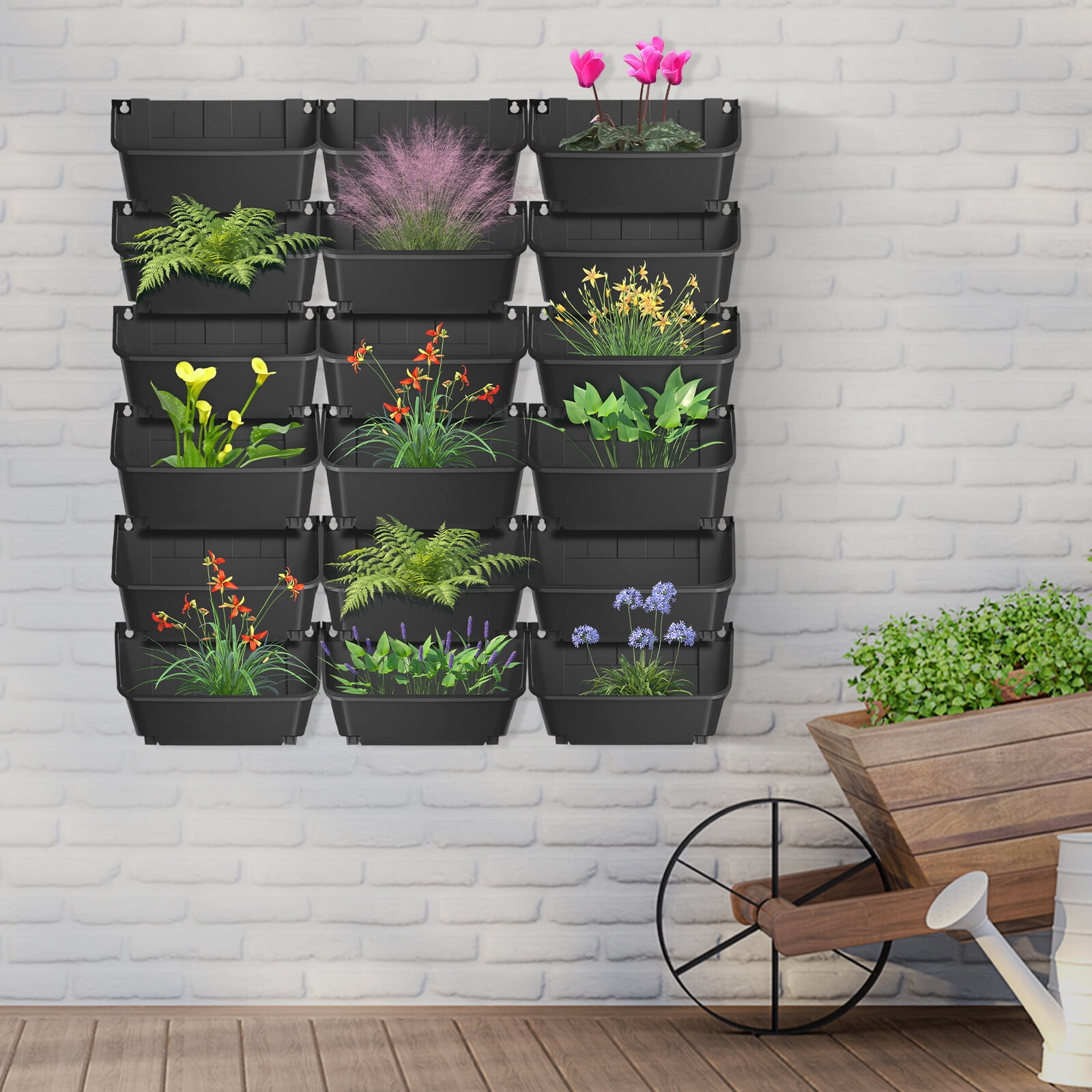 18-Pocket Vertical Garden Planter, 154LBS Total Load, Wall-Mounted Hanging PP Planter for Herbs Flowers Succulents