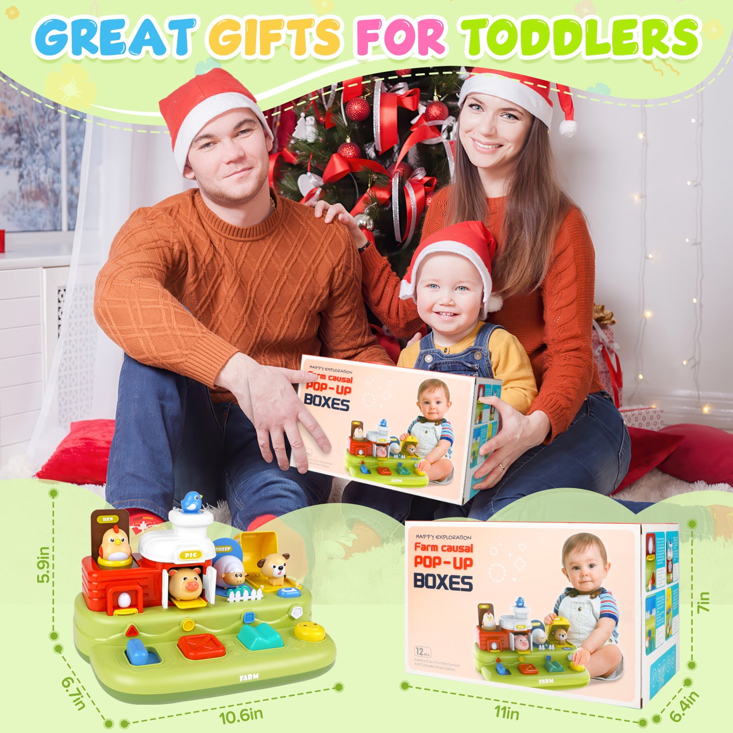 UQN Pop-up Baby Toys, Montessori Toys for 1 Year Old Boys Girls, Farm Animal Early Learning Sorting Colors Baby Toys with Musical for 9-12-18 Months Birthday Gift.