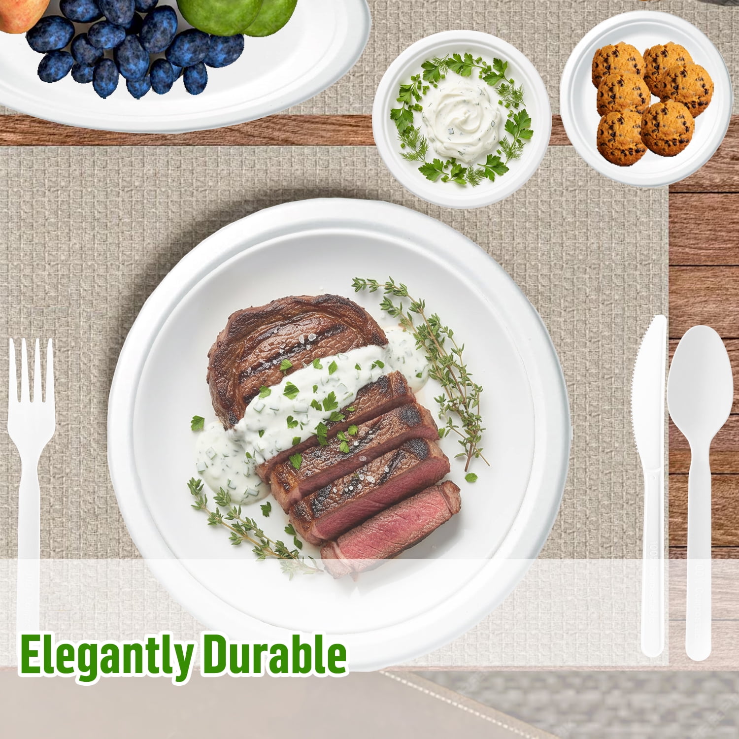 BEIDOU-PAC 10 Inch Compostable Heavy Duty Disposable Paper Plates, 75 Count White Natural Biodegradable Eco-Friendly Sugarcane  Lunch Tray