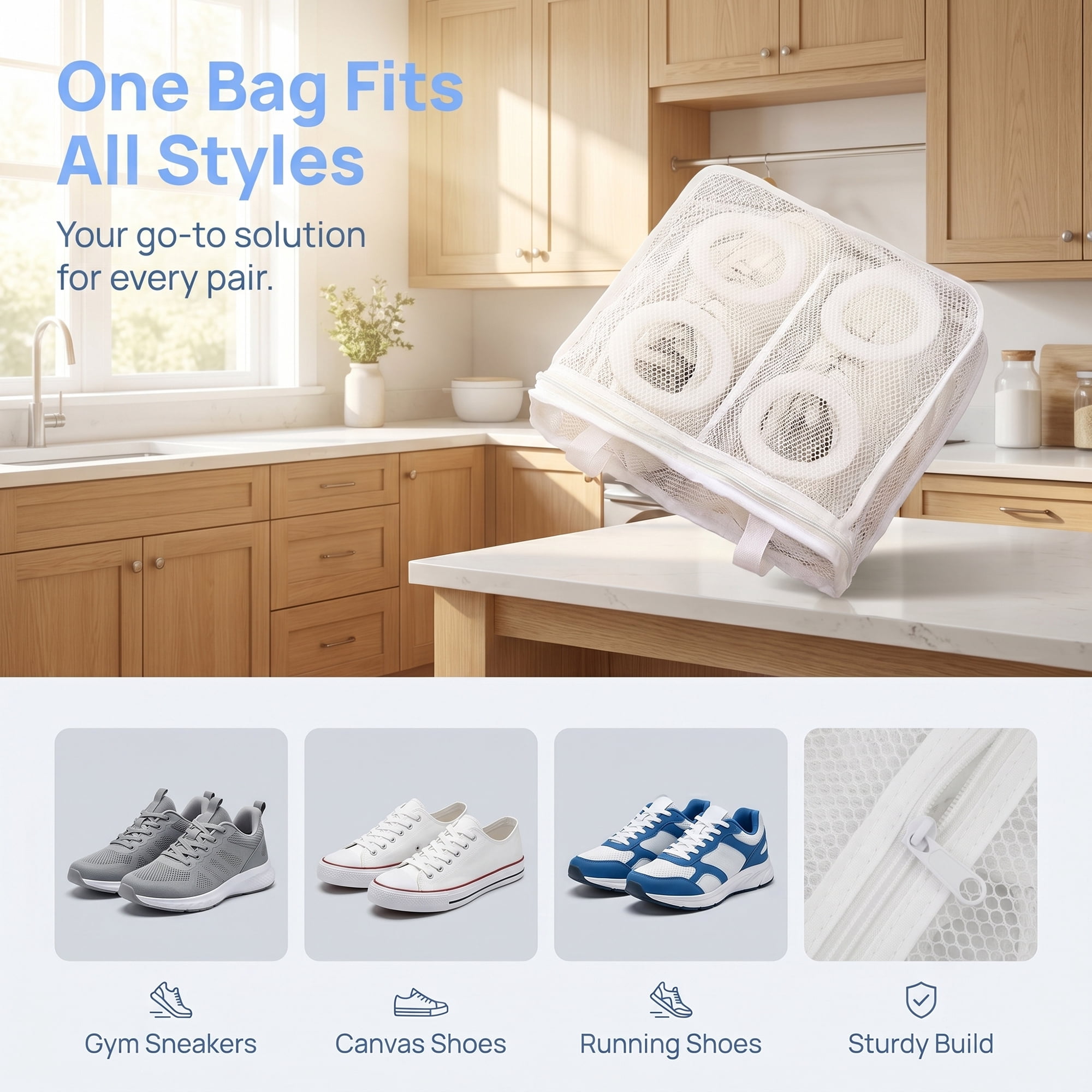 Unique Bargains 1 Pack Polyester Mesh Laundry Shoe Bag for Washing Machine White 11"x9.6"