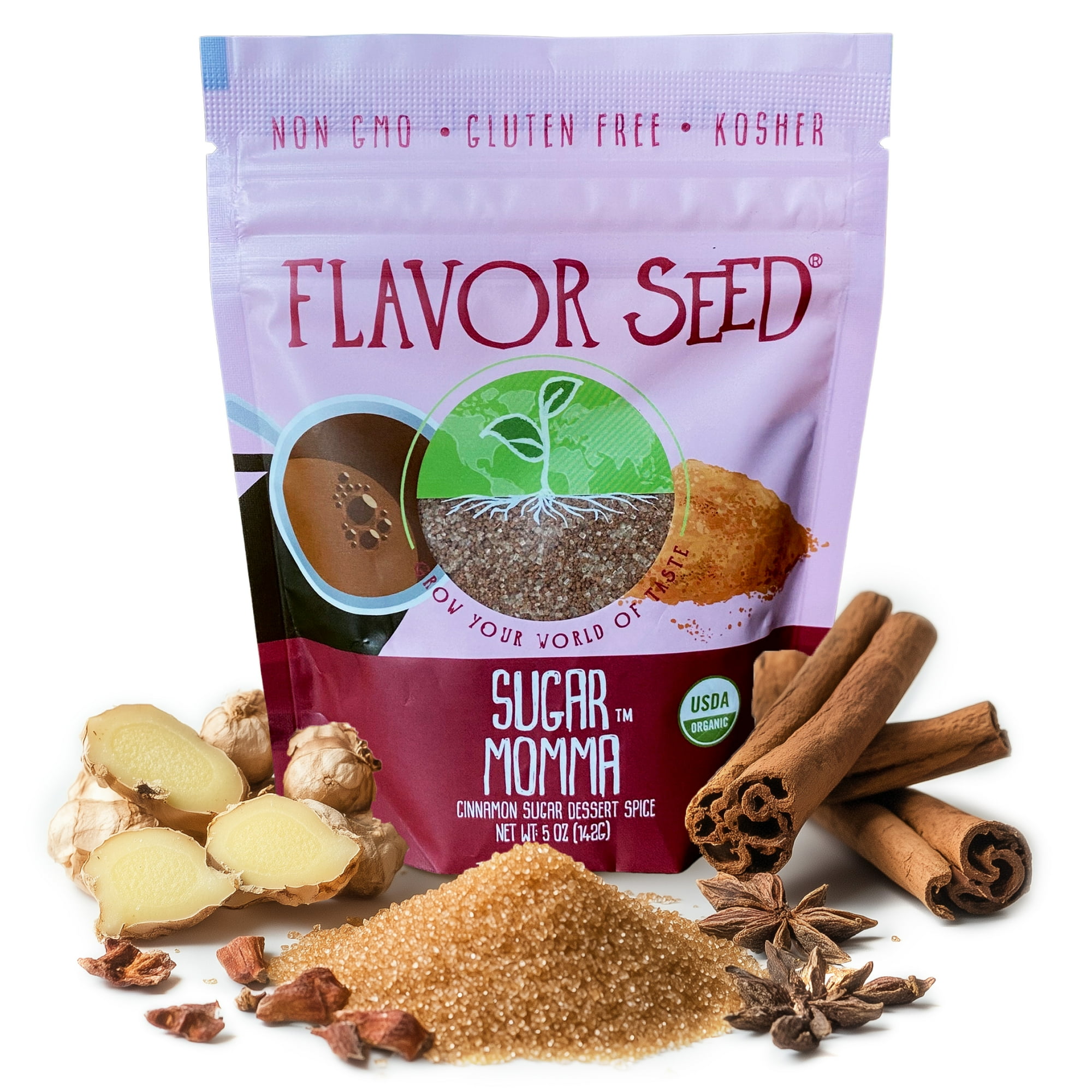 Flavor Seed Sugar Momma Organic Cinnamon Sugar Dessert Spice. Gluten-Free Sweet Seasonings and Spices for Cooking & Baking. Garnish Waffles Crepes Pancakes Cookies. Resealable 5 oz Pouch