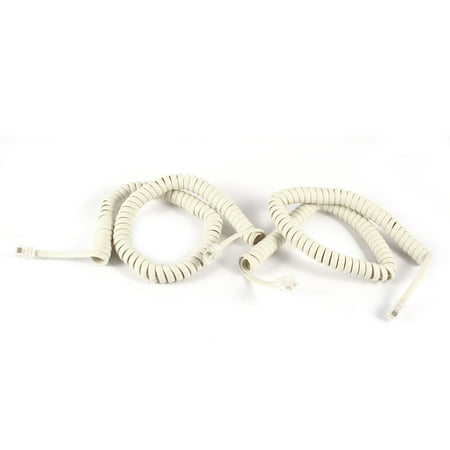 Unique Bargains 2 Pcs 3 Meters Length Coil Stretchy RJ9 4P4C Elastic Telephone Cable Off