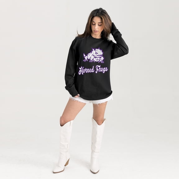 Women's Gameday Couture Black TCU Horned Frogs Oversized Honor Roll Long Sleeve T-Shirt