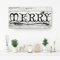 Black and Beige 'Merry' Christmas Canvas Wall Art Decor 8" x 16"