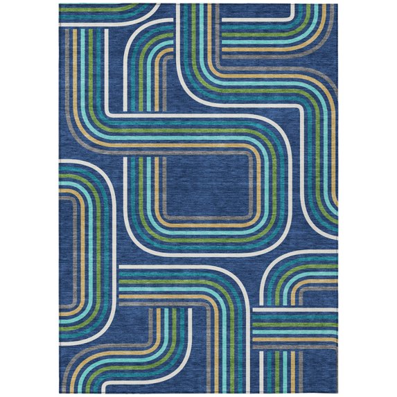 Addison Rugs Chantille Indoor/Outdoor Transitional Geometric Navy Machine Washable Rectangle Rug, 9' x 12'