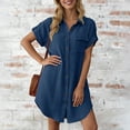 thumbnail image 7 of snilers Summer Dresses for Women Button Down Short Sleeve T Shirt Dress Textured Casual Lapel Mini Beach Dress with Pocket S-2XL, 7 of 7