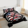 thumbnail image 3 of Manfei Ice Hockey Lover Full Size Comforter Sets, Sports Player Bedding Comforter Set, Vintage American Flag Reversible Bedding Sets, Lightweight Room Decor, 3-Piece, 3 of 8