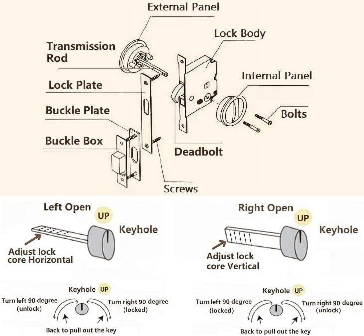 CCJH Invisible Barn Wood Sliding Door Gate Cup Handle Lock Hardware with Keys (Black (Dia-2 61/64")
