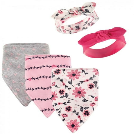 UPC: 0660168514131 | Hudson Baby Infant Girl Cotton Bib and Headband Set 5pk  Botanical  One Size