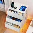 thumbnail image 4 of Kadyn Bedroom Night Stand,Nightstands,Bedside Table,2 Pack Modern Nightstand with Charging Station, Bedside Tables with LED Light and 3 Drawers, White, 4 of 11