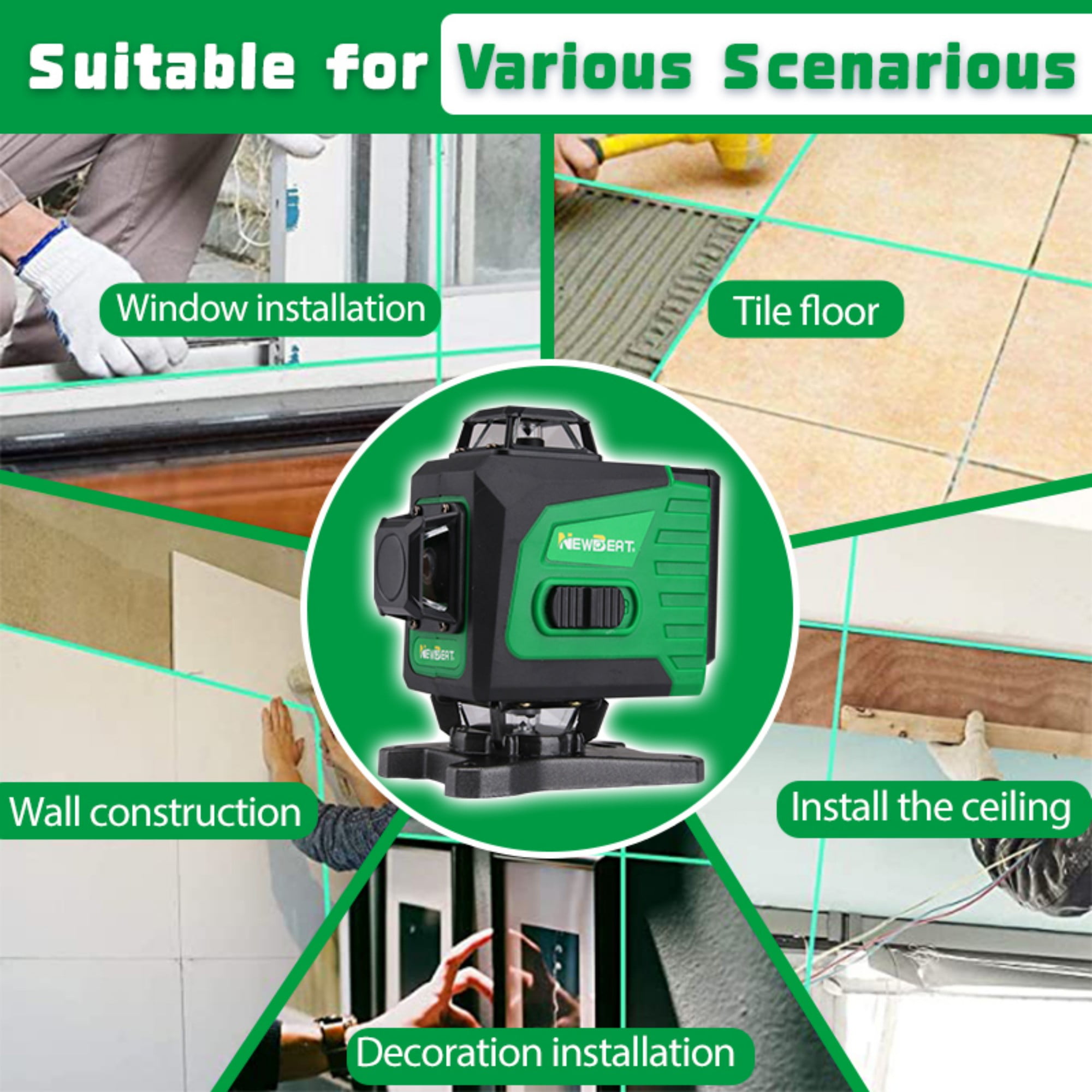 NEWBEAT 360° Self-Leveling Laser Level, Remote Control Cross Line Laser Tool for Construction, Tile and Renovation Projects