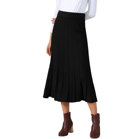 INSPIRE CHIC Women's Casual Vintage High Waist A Line Knit Midi Skirts XL Black