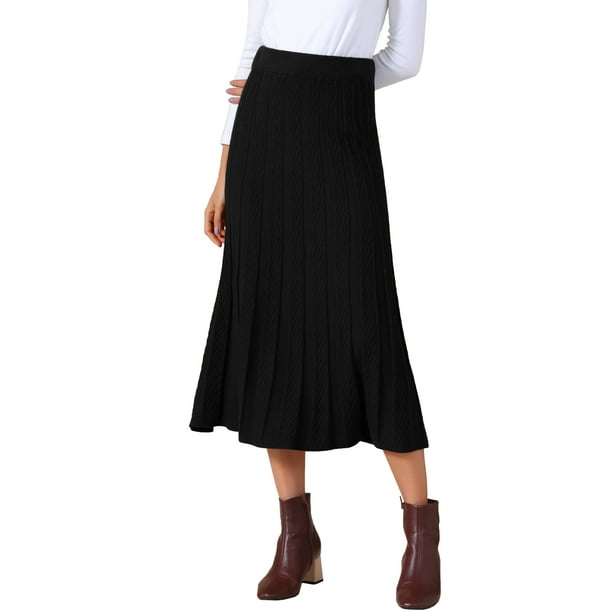 Faldas midi de punto de cintura alta en línea A vintage casual para mujer S negras