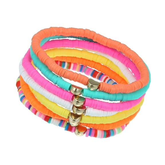 Vocoste Heart Bracelet for Women Stretch Bracelets Polymer Clay Elastic Layering Bracelet Colorful 1Set