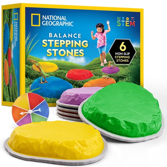 NATIONAL GEOGRAPHIC Stepping Stones for Kids – 6 Durable Non-Slip Stones Encourage Toddler Balance & Gross Motor Skills