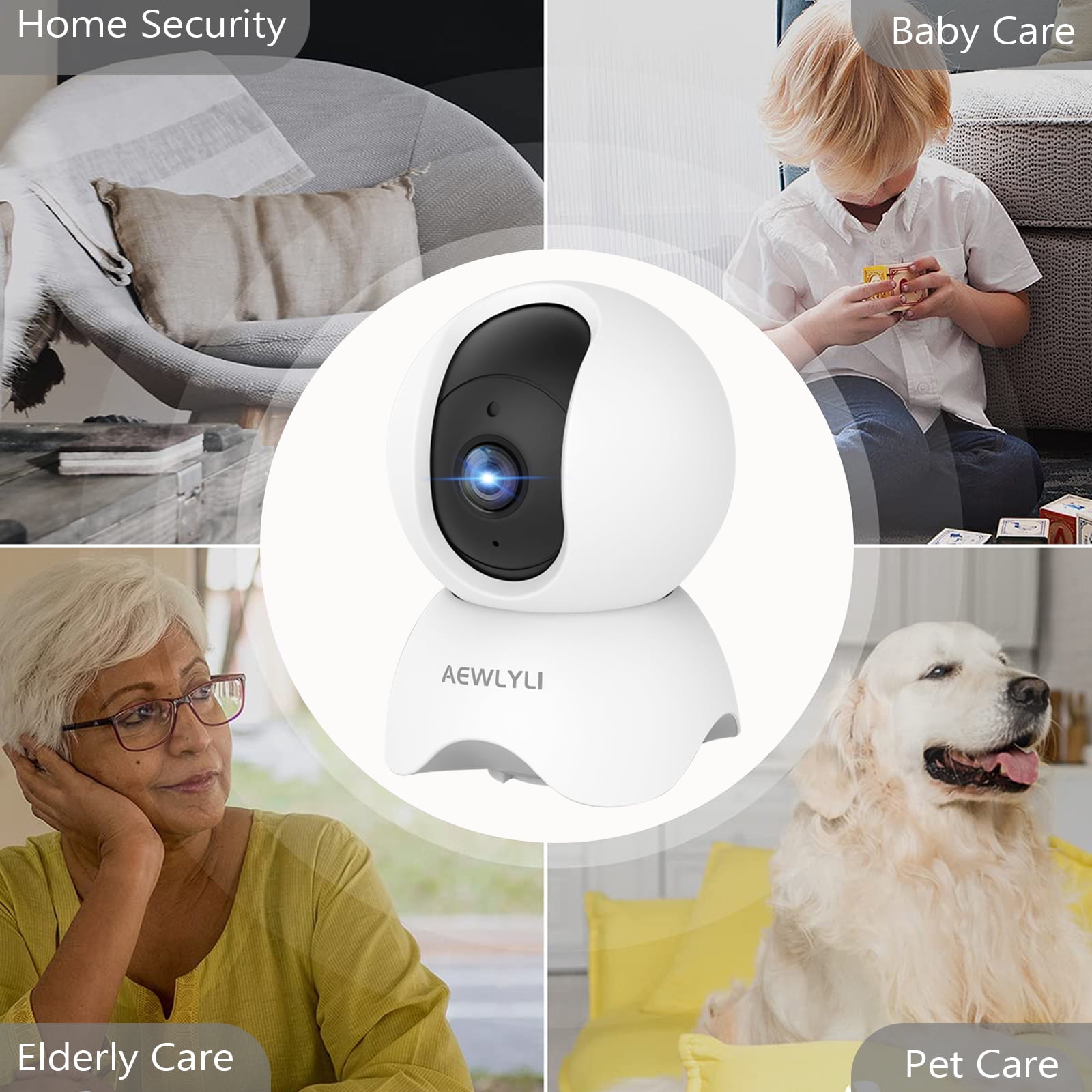 AEWLYLI Baby Monitor Security Camera, 360° 1080P HD WiFi Camera, Night Vision for Baby, Pet Dog and Elderly