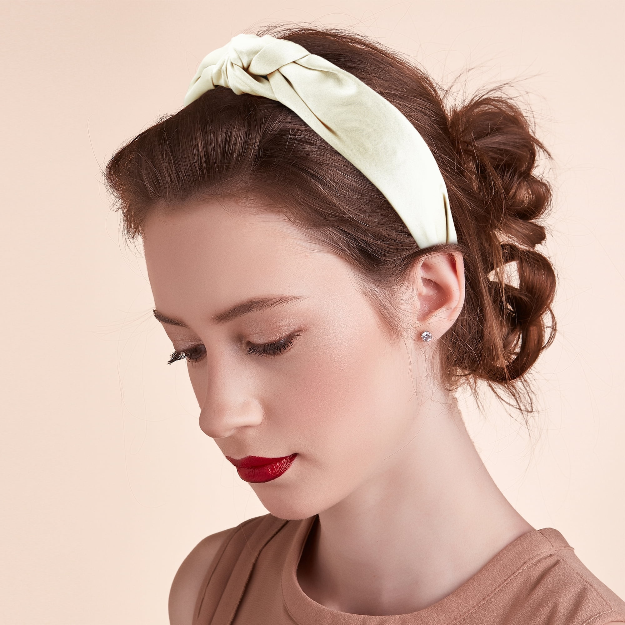 Unique Bargains Silk Knotted Headband Hairband for Women 1.2 Inch Wide White