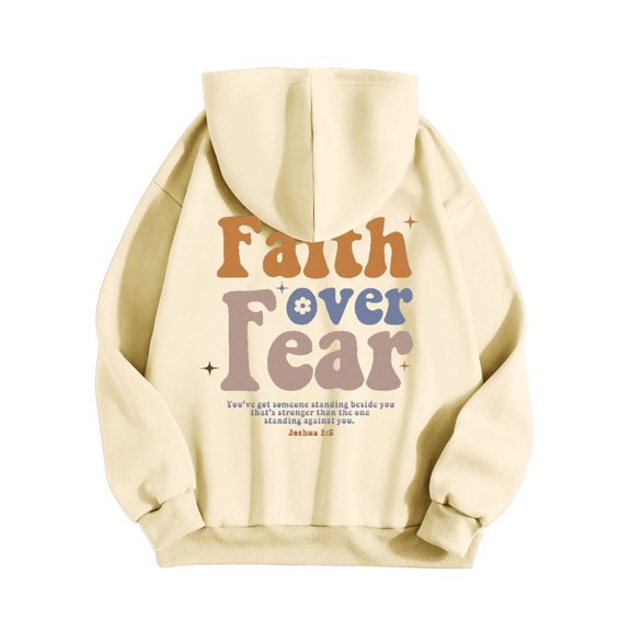 Womens Casual Graphic Hoodie Slouchy Drop Shoulder Slogan Sweatshirt Long Sleeve Pullover Top Beige