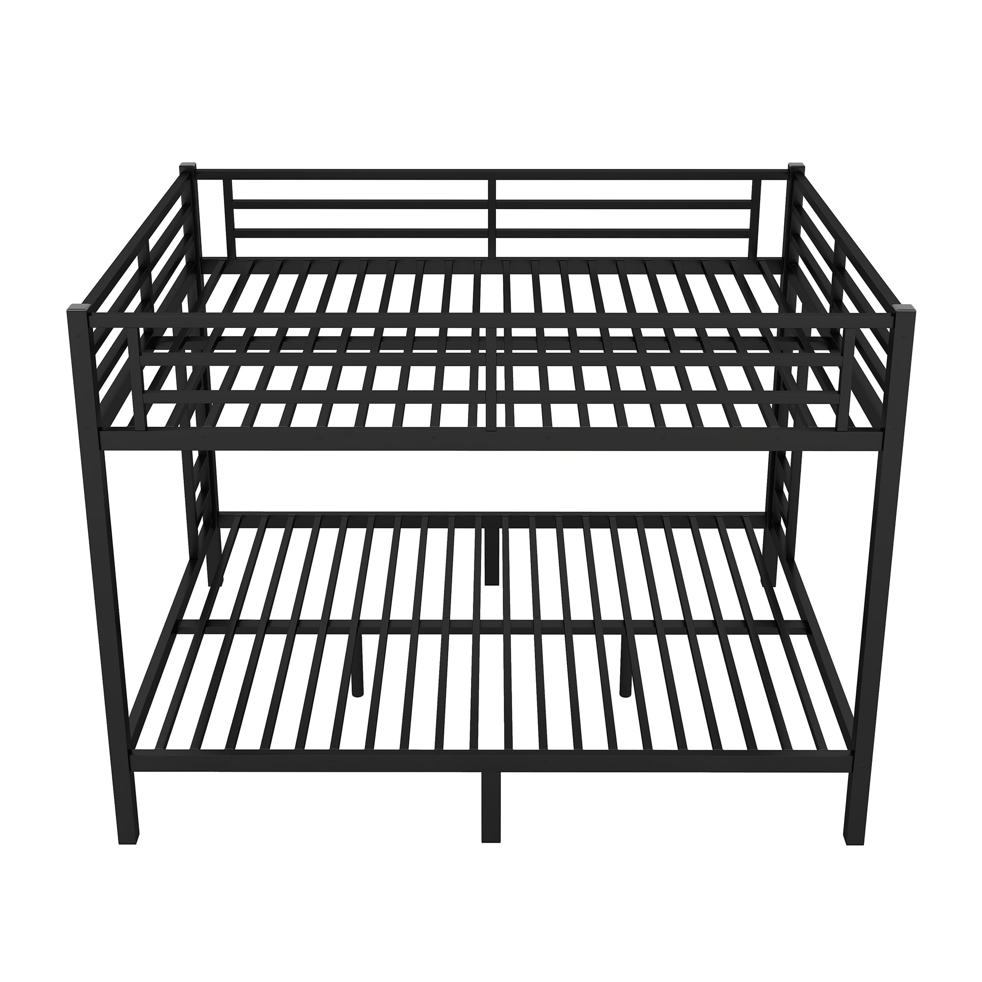 Mintazer Queen Over Queen Metal Bunk Bed with 2 Side Ladders & Guardrails for Teens Adults Bedroom Dorm, Black
