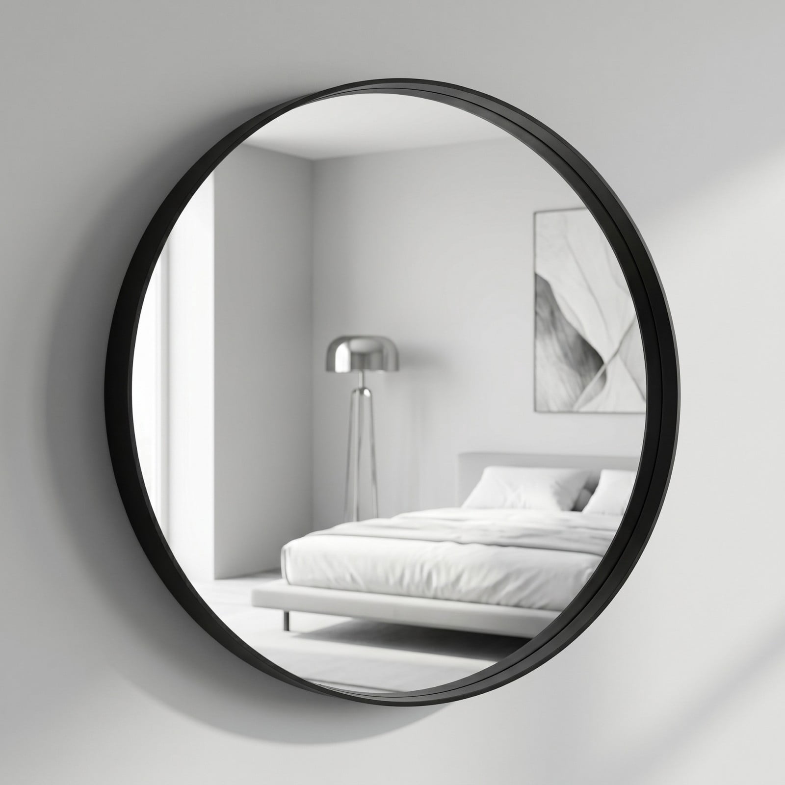 GRAHMCY 30" Round Bathroom Mirror Vanity Wall Mounted Mirror with Deep Frame, Black