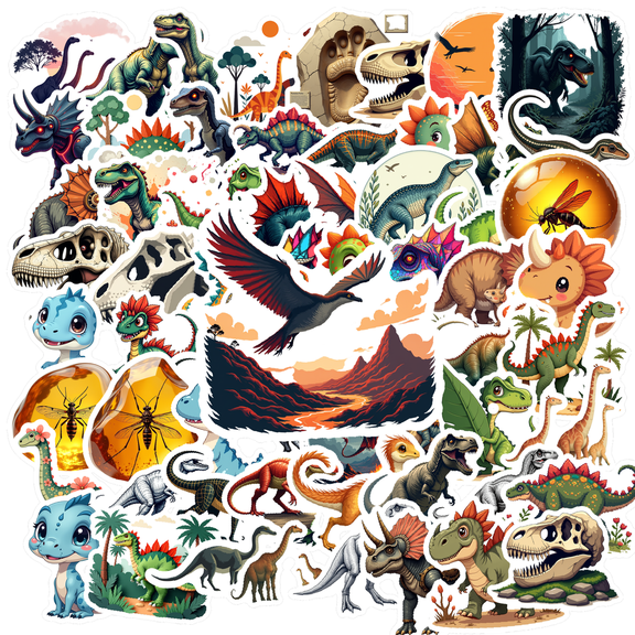 Cartoon Dinosaur Theme Stickers, Waterproof Dinosaur Theme Sticker for Water Bottle Laptop Phone Cases Planner Skateboard Luggage Helmet Party Favor Decor, Ideal for Adults Teens Teacher Rewards