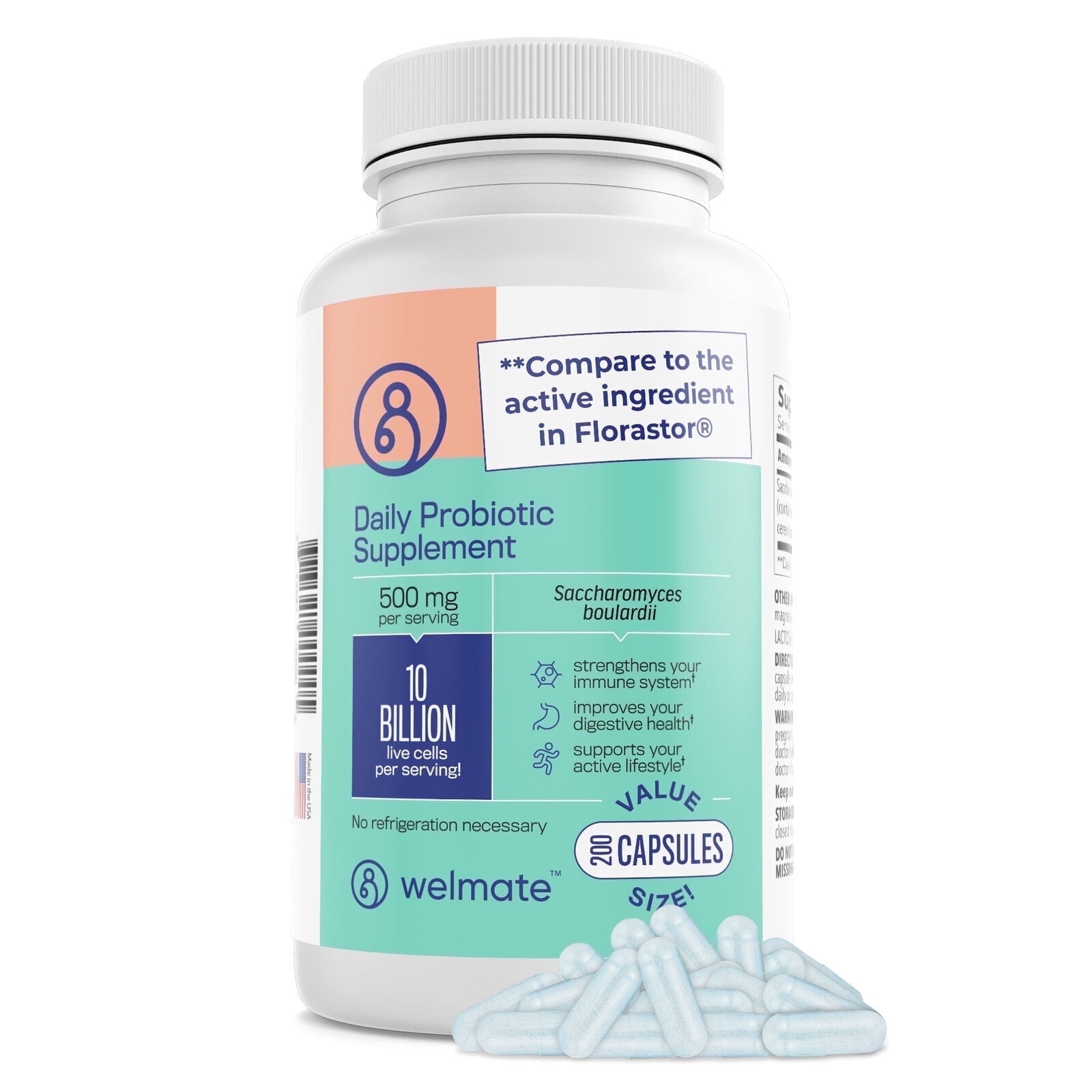 WELMATE Daily Probiotic Supplement 10 Billion CFU Saccharomyces Boulardii Probiotics, 200 Capsules