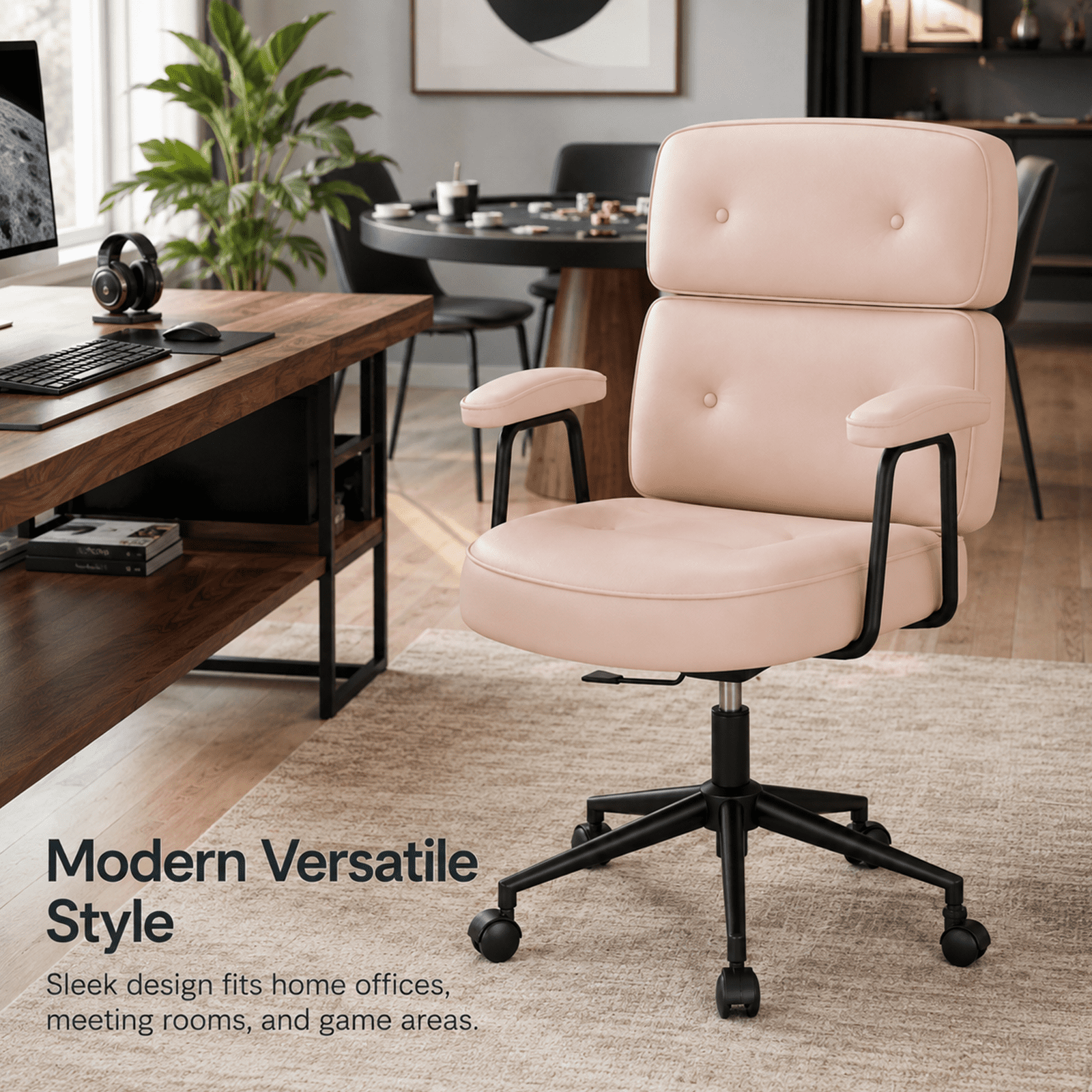 Alvantor Ergonomic Office Chair, PU Leather Computer Chair Lumbar Support, Adjustable Height, Rolling Swivel, Executive Task, Padded Armrests for Vanity, Study