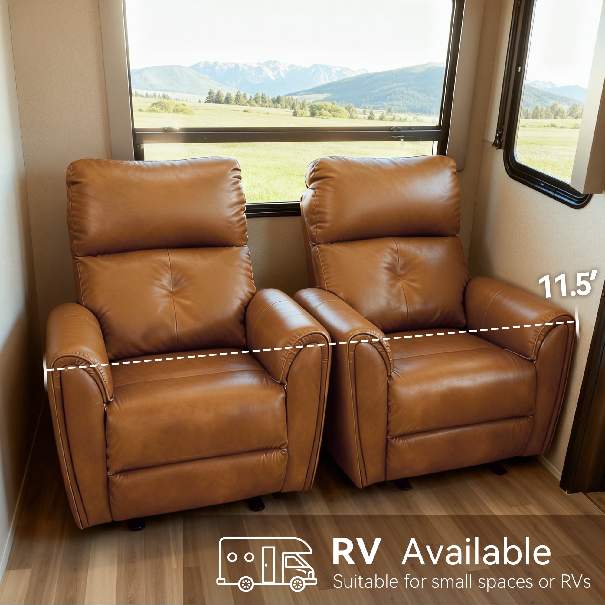 MCombo Zero Wall Hugger Power Recliner Chair for Small Spaces, FSC Certified, Faux Leather, Cognac Brown