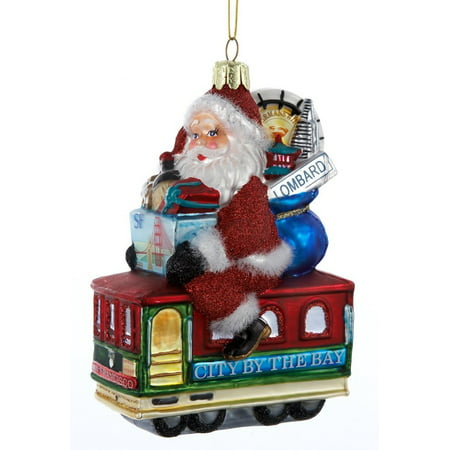 Santa Riding San Francisco City Trolley Glass Christmas Tree Ornament C7501 (Best Place To Ride Trolley In San Francisco)