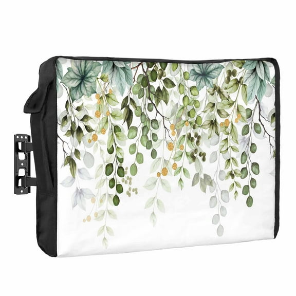 Outdoor TV Cover 36 to 39 Inches, Green Eucalyptus Leaves Abstract Branch Farmhouse Retro Leaf Waterproof TV Cover with Remote Control Pocket, Flat Screen TV Cover Protector for Outside TV