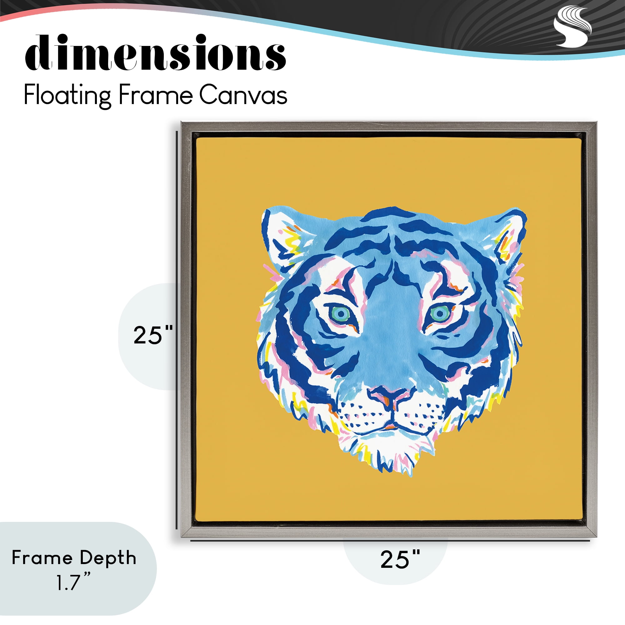 Stupell Industries Blue Tiger over Yellow Gray Framed Floater Canvas Wall Art, design by Karolina Sato