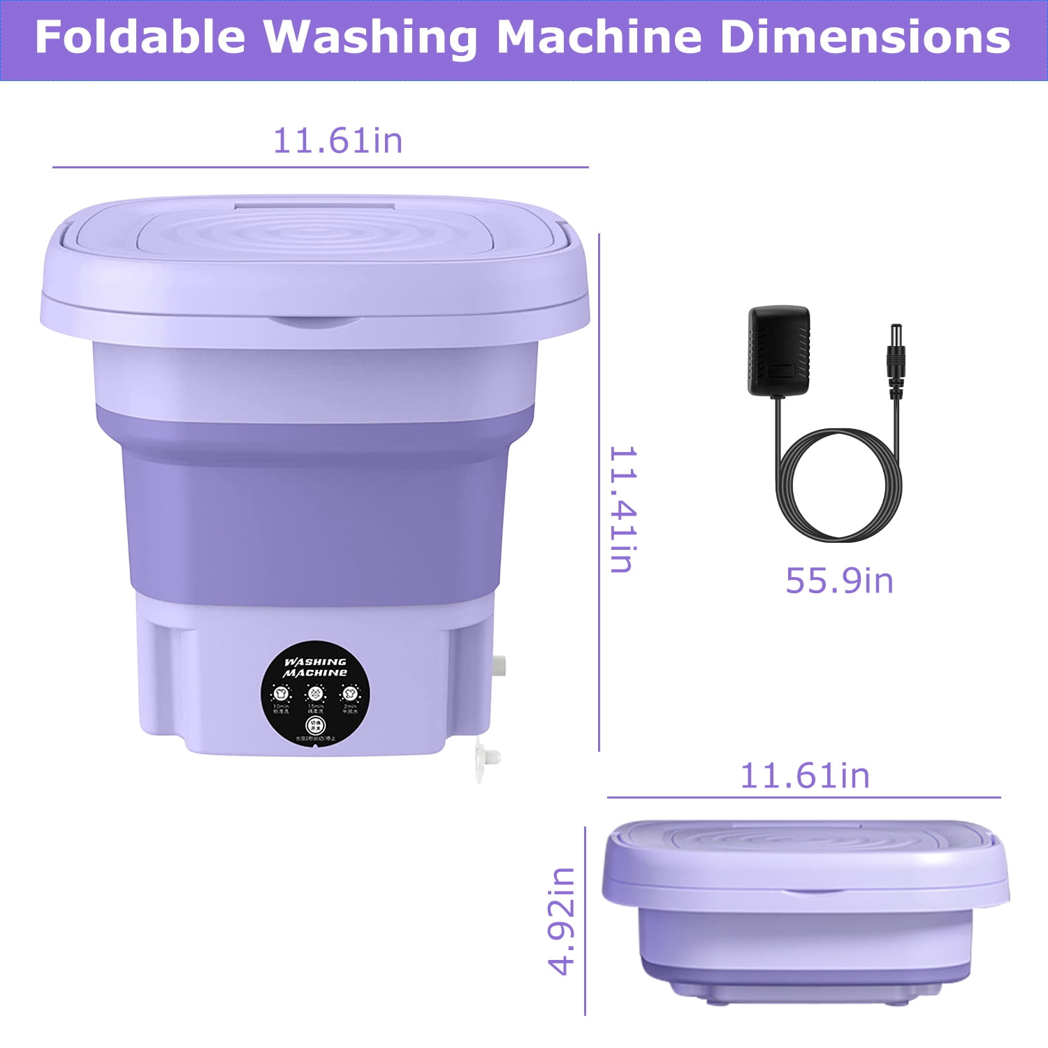 Portable Small Washing Machine, Teqhome 8L Capacity Foldable Mini Laundry Machine with Detachable Drain Basket 3 Modes, for Baby Clothes, Underwear or Small Clothes, Dorm, Camping, RV Travel Green