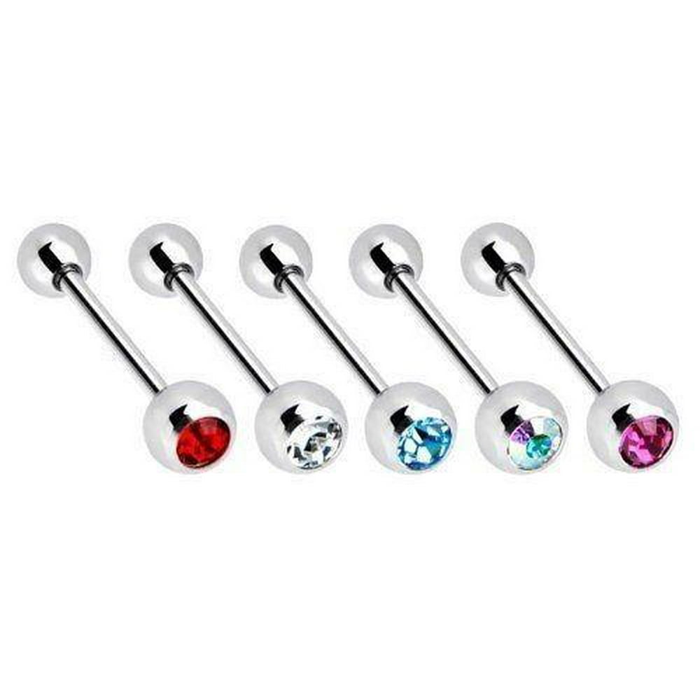Tongue Rings with CZ Gem lot of 5 Pieces Straight 14G 5/8" 16mm