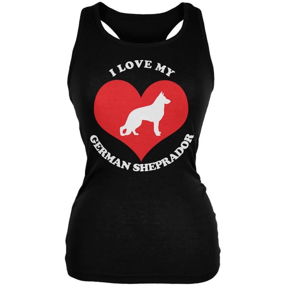 Valentines I Love My German Sheprador Black Juniors Soft Tank Top - Medium