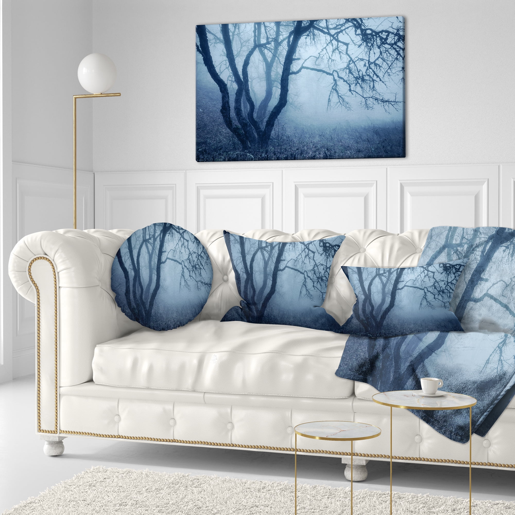 Designart Tree in Foggy Dark Forest - Landscape Photography Throw Pillow - 12x20