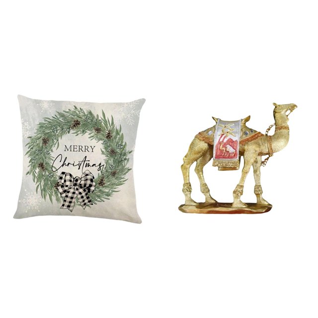 Funda de cojín de camello festivo de poliéster para sofá, coche, oficina, decoración del hogar, estatua de animal de resina, adorno para estante,