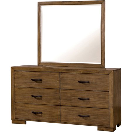 Reclaimed Heart Pine - Furniture of America Fleta Rustic Dresser & Mirror, Reclaimed Pine Wood