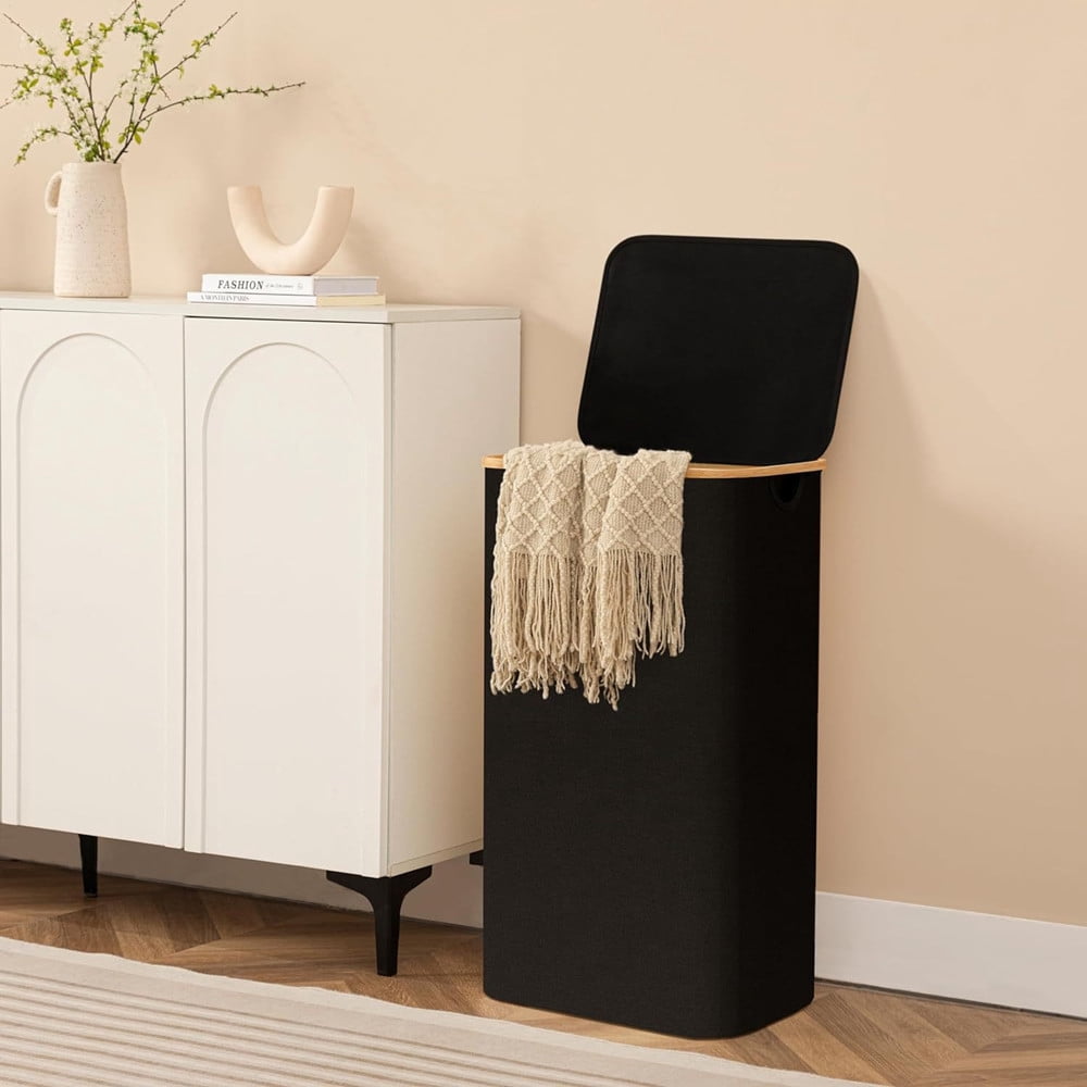TEAFIRST Laundry Basket ,with Hamper Lid 100L Collapsible Removable Bag for Bedroom Bathroom, Black
