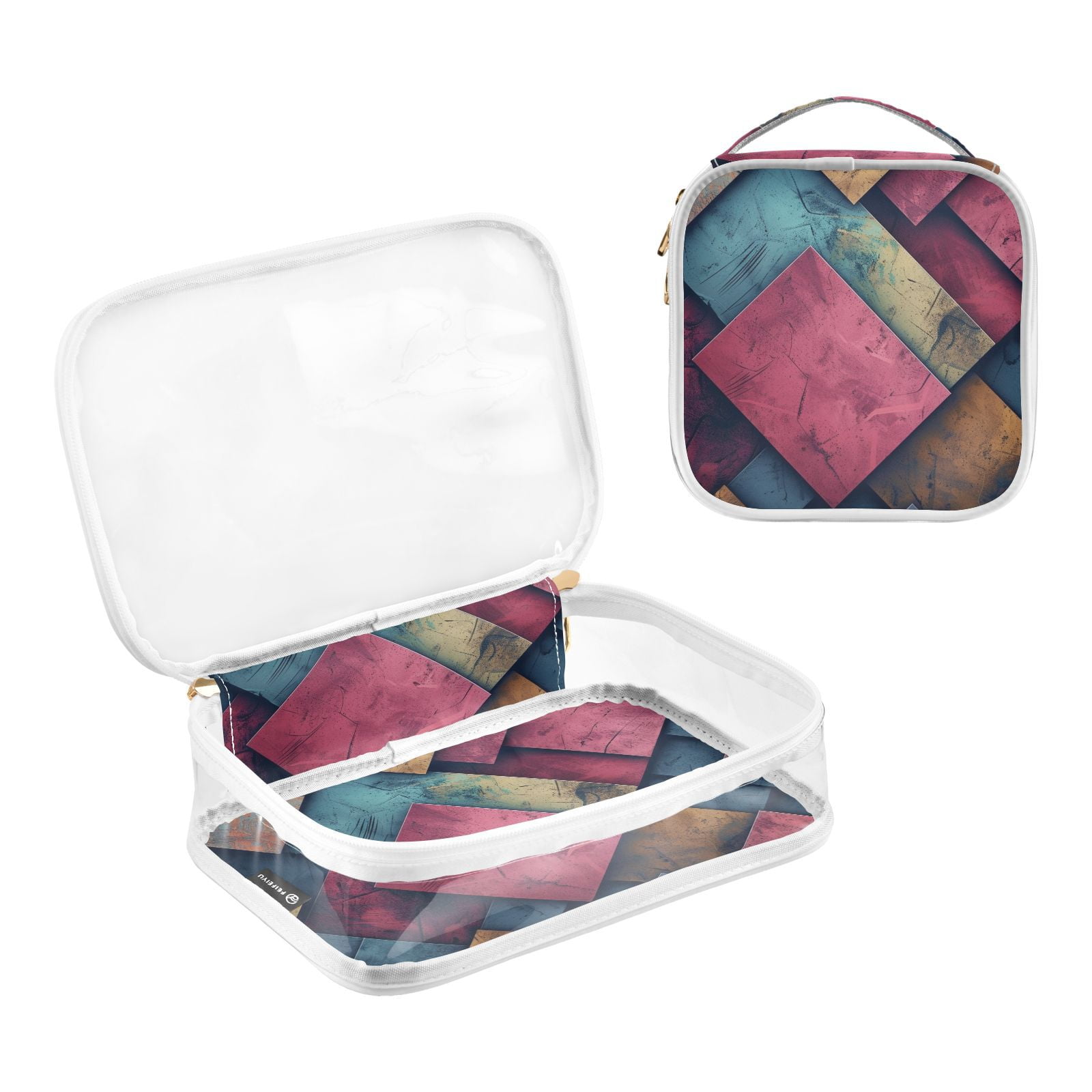 Clear Makeup Bags with Handle Large Opening 2 Pack Set Toiletry Bag Quart Size Bag, for Women Man Traveling Travel Essentials, Toiletries and Other. Colorful Grid