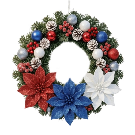 Aximioll 15.75In Independence Day Wreath with Layered Floral Details, Patriotic Home Decor for Front Door, Wall, Mantel and Entryway