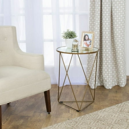 Glass Metal Accent Table - HomePop Metal Accent Table Triangle Gold Base Round Glass Top