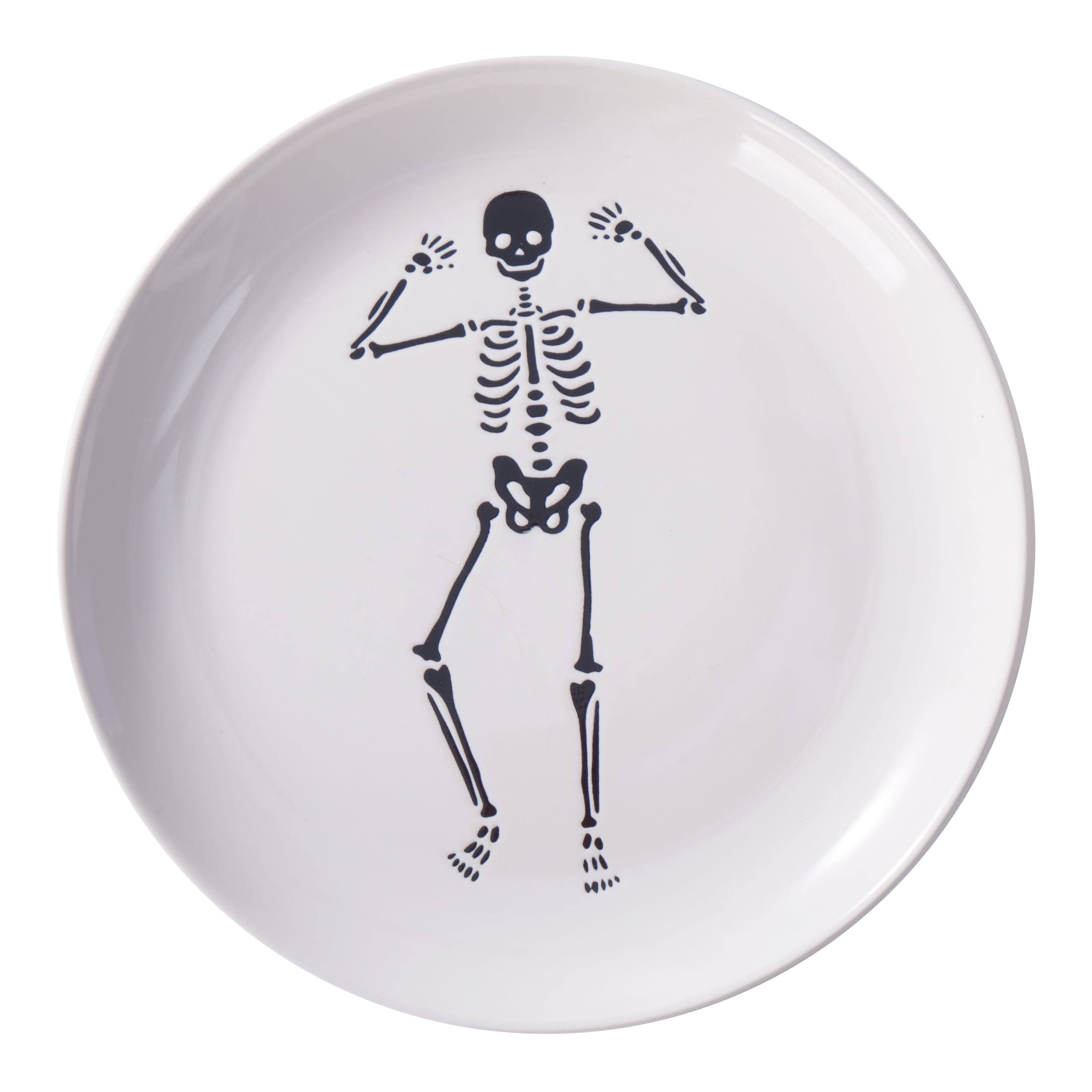 Way to Celebrate Halloween 4Pk Ceramic Dancing White Skeleton Appetizer Plates