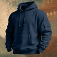 thumbnail image 2 of Oversized Hooded Sweatshirt Men Fleece Lined Midweight Long Sleeve Hooded Sweatshirts Loose Fit Ultra Soft Athletic Casual Winter Pullover Drawstring Solid Color Pullover Sweater with Pocket,Blue XL, 2 of 4
