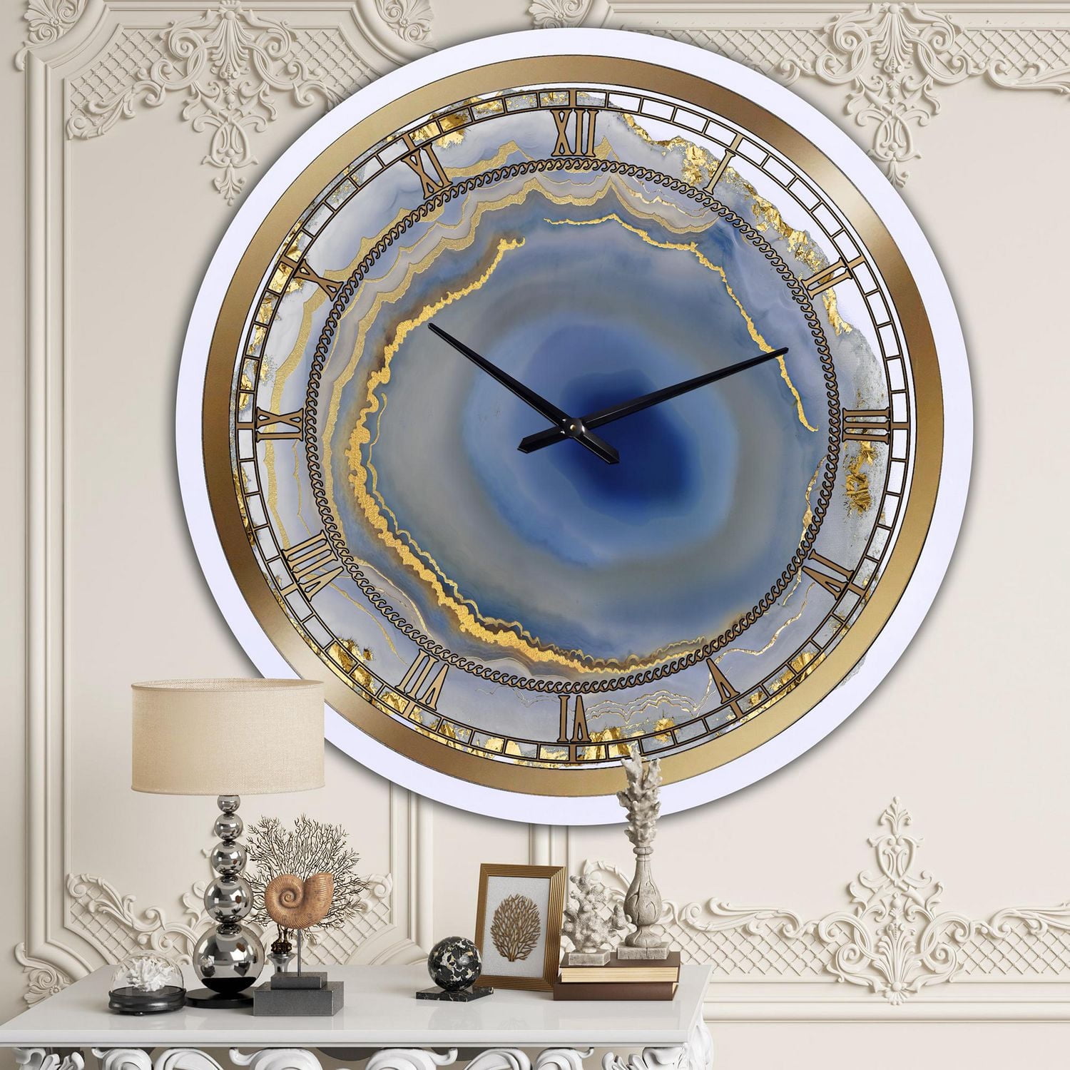 Designart 'Golden Water Agate' Oversized Fashion Wall Clock