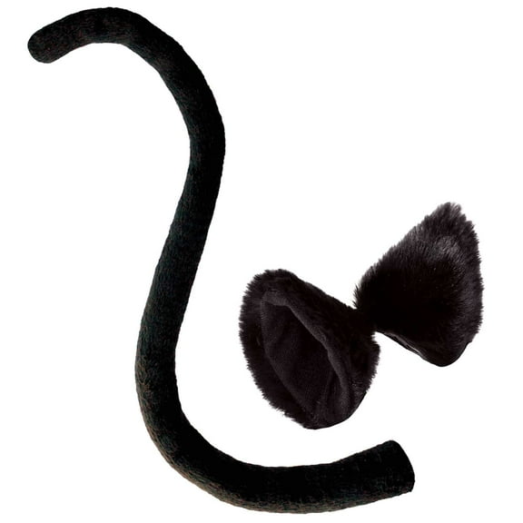 Black Cat Costume Accessory Set with Cat Ears Hirclips and a Long 26-inch Tail