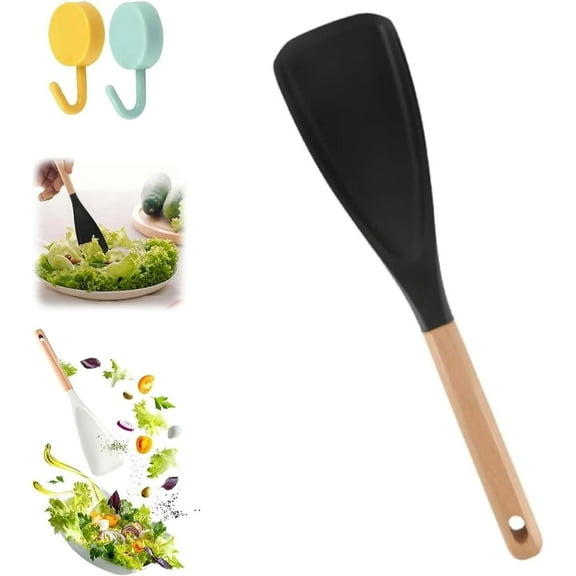 Multi Function Cooking Spoon, Multifunction Spatula Cooking Spoon, Spoon Spatula Silicone with Wooden Handle, Heat Resistant Nonstick Cooking Utensil for Stirring, Scooping & Serving (1 Pcs-B)
