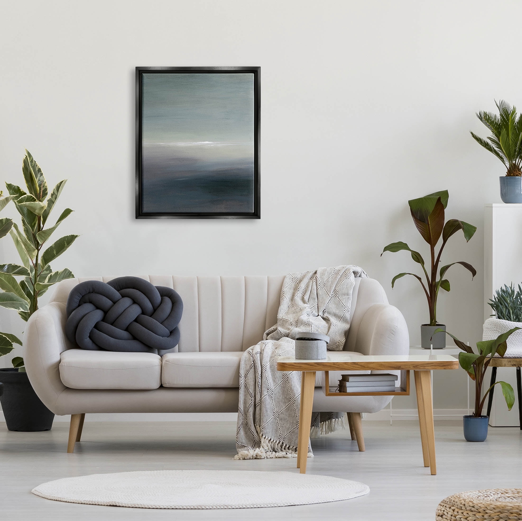 Stupell Industries Obscure Abstract Landscape Painting Jet Black Floating Framed Canvas Print Wall Art, Design by Grace Popp